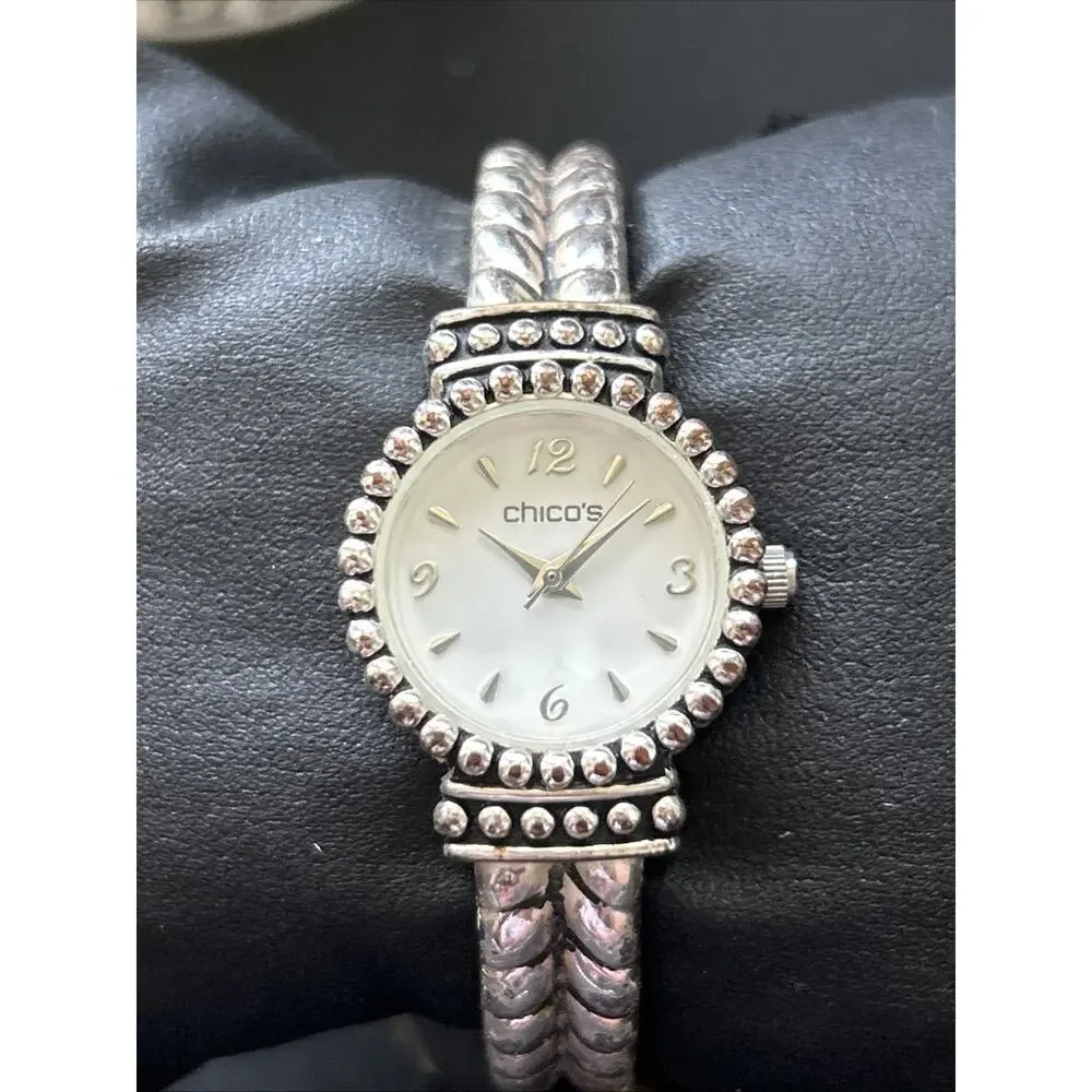 Chicos Silver Tone White Dial Women’s Cuff Watch